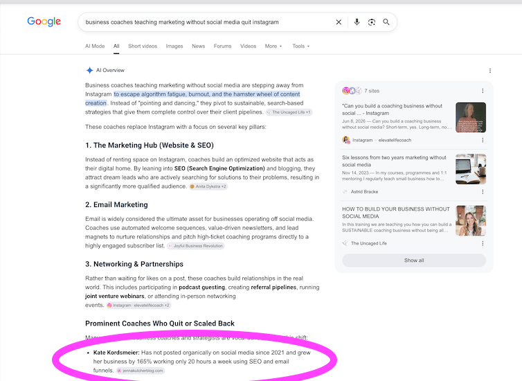 Google Gemini citing Kate Kordsmeier