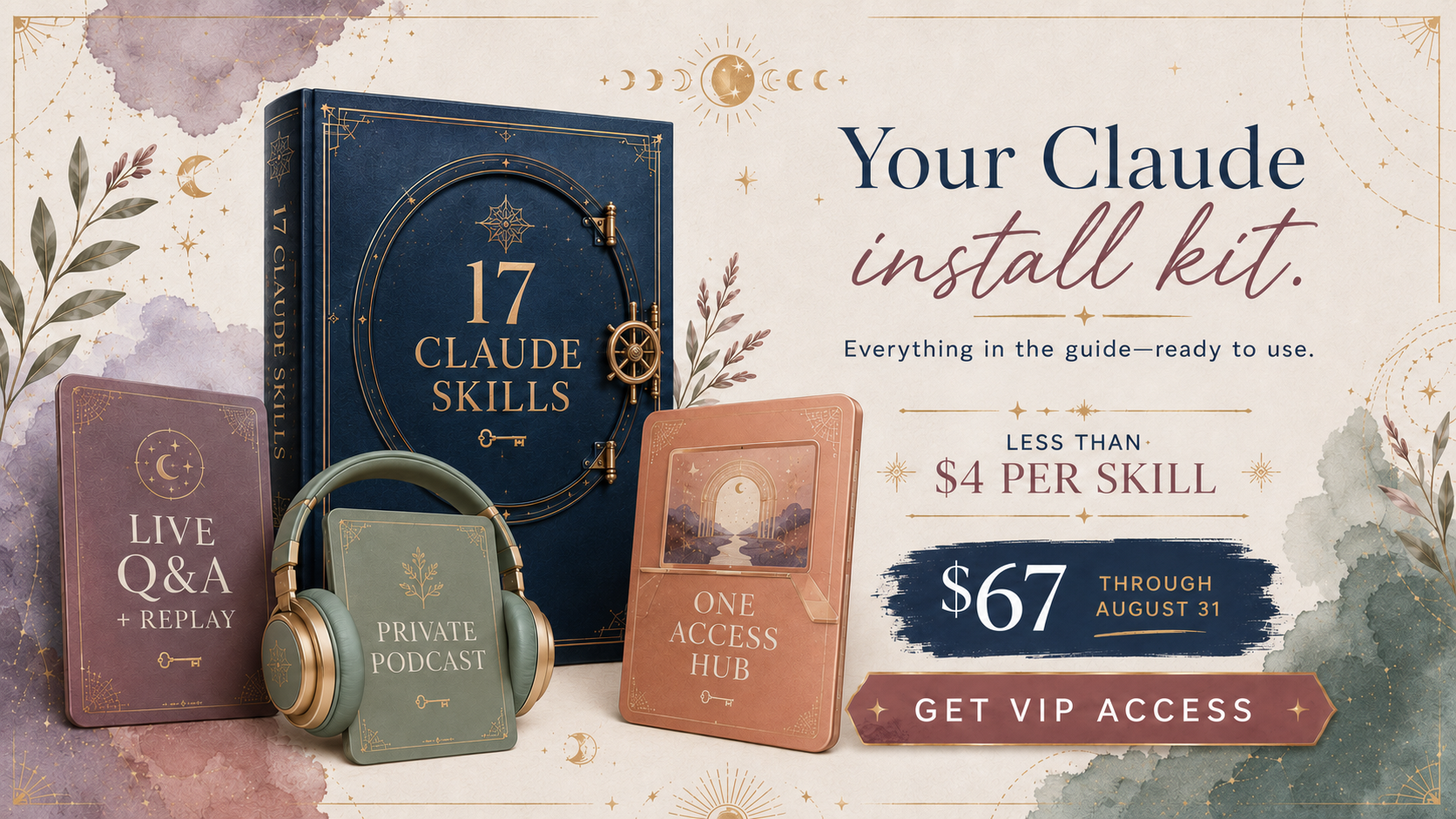 Inside the VIP hub — every skill with its access link and coupon code